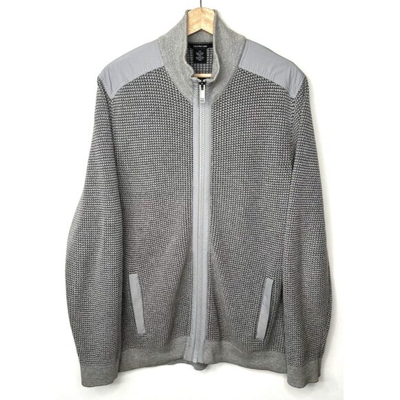 Calvin Klein Mens Waffle Knit Cotton Mock Neck Full Zip Jacket Gray Size Large - Picture 1 of 14